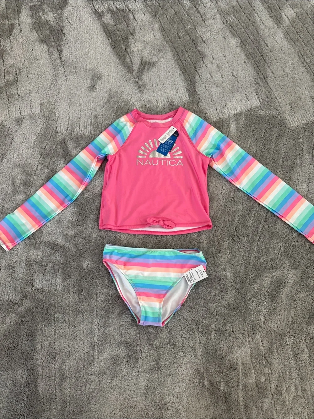 Nautica Rainbow Striped Sunset Rashguard & Bottom Swim Set